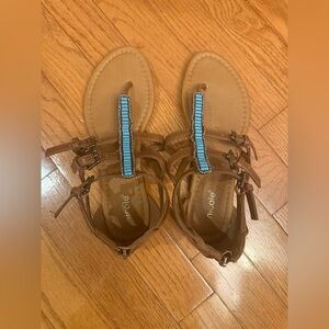Nicole Sandals with Beaded Blue Accents Boho Bohemian , size 7